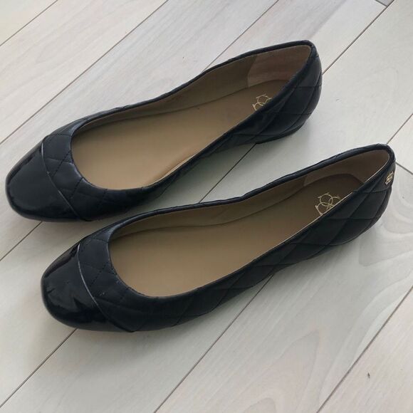 Ann Taylor Women's Quilted Leather Slip On Soft Cap-toe Ballet Shoes Black 8M - Picture 2 of 5